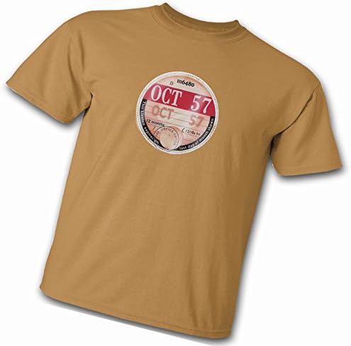 October 1957 Retro Tax Disc T-Shirt (L, Old Gold)