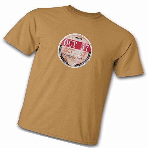 October 1957 Retro Tax Disc T-Shirt (L, Old Gold)