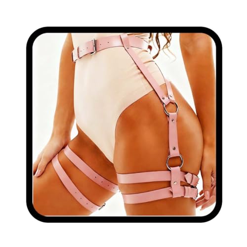 Asooll Pink Leather Leg Chain Punk Waist Chain Harness Rave Thigh Chain Belt Fashion Body Accessories Concert Party for Women