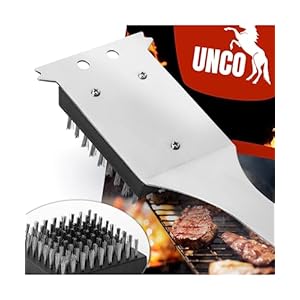 UNCO- Grill Brush and Scraper, 16.7”, Stainless Steel, Grill Cleaner, Grill Brush, Grill Cleaning Brush, BBQ Brill Brush, BBQ Brush for Grill Cleaning, Grill Brush for Outdoor Grill, Safe Grill Brush