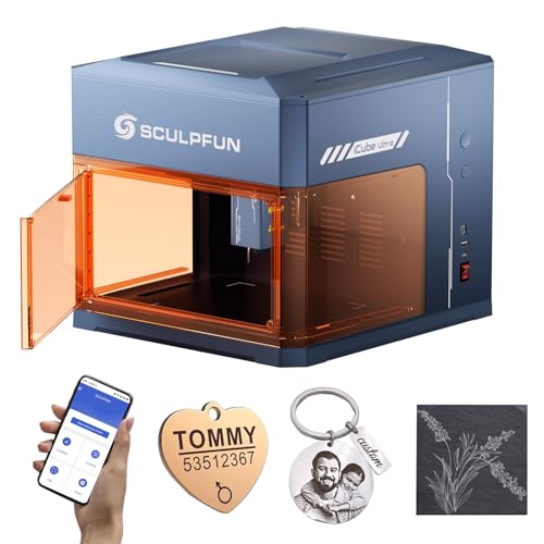 SCULPFUN iCube Ultra 12W Machine de Gravure Laser, Graveur Laser avec APP SCULPFUN, Machine Laser Entièrement Fermée, Découpe Laser Bois avec Filtre à Fumée, Zone...