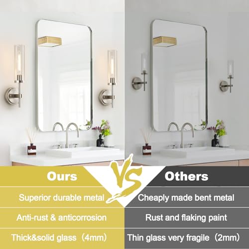 Image of MOKATNG Wall Sconces Set of Two, Brushed Nickel Bathroom Sconces with Clear Glass, Hardwired Sconces Wall Decor Set of 2, Modern Wall Light Fixtures for Bathroom Mirror Living Room Bedroom Hallway
