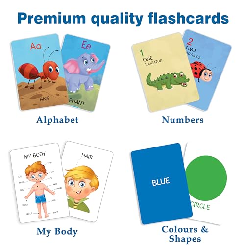 Image of Flash Cards for Kids | 100 Cards | Alphabet, Numbers, Colours & Shapes, My Body | Early Learning Preschool Activity Kit for 4+ Years | Brain Boosting Home Education | The Book Tree