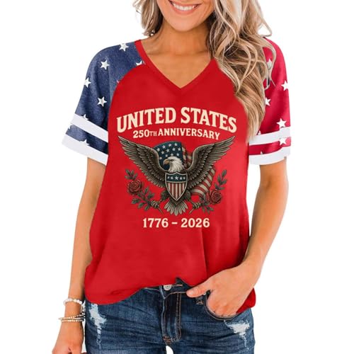 4Th of July Shirts Women,4Th of July Shirts 250 Anniversary USA Shirt Women 1776-2026 250Th Birthday T-Shirt Patriotic Tops,X-Large,09-Red