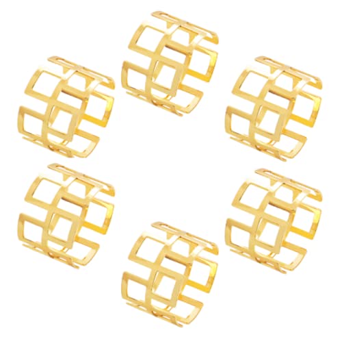 Sihiya Set of 6 Napkin Rings - Squares Design | Serviette Holder | Napkin Holder | for Table Decoration at Dinners, Parties, Weddings, Banquets, Formal Occasions, Gatherings | Ideal Gift (Gold)