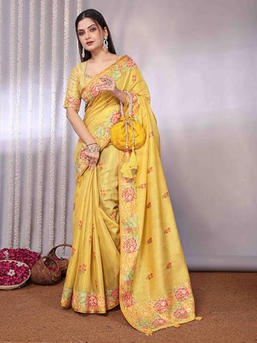 Image of SWORNOF Gold-Toned Woven Design Silk Zari Tissue Saree | Saree for Women | Soft and Skin Friendly