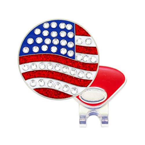 Navika U.s. Flag Round Swarovksi Crystal Golf Ball Marker | Patriotic Usa Golf Accessory | American Flag Bling Ball Marker For Women And Junior Golfers | 4Th Of July Golf Gift #TOP3