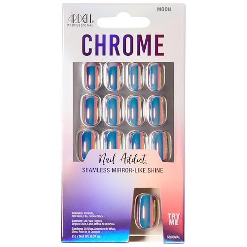 Ardell Chrome Press On Nails Short Round Shape - Moon, Fake Nail, Glue on Nails, Nail Kit, 1 Pack