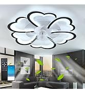 Caufloce Cameretta Lampadario Con Ventilatore Da Soffitto Reversibile, Plafoniera Con Ventilatore Dimmerabile Alexa APP, Lampadari Con Ventilatore Moderno Timer 6 Velocità Fiore Per Salotto-white