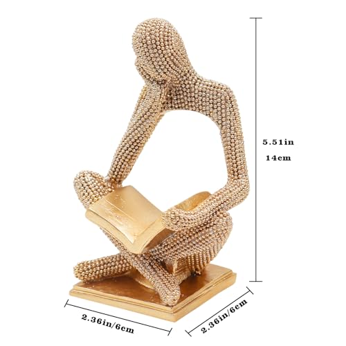 Neeenn Sparkling Gold Reading Women Statue, Thinker Sculptures, Abstract Art Ornament, Modern Aesthetic Figurine Decoration for Home Living Room Bedroom Office Shelf Table Desk Bookshelf Decor - Thumbnail 6