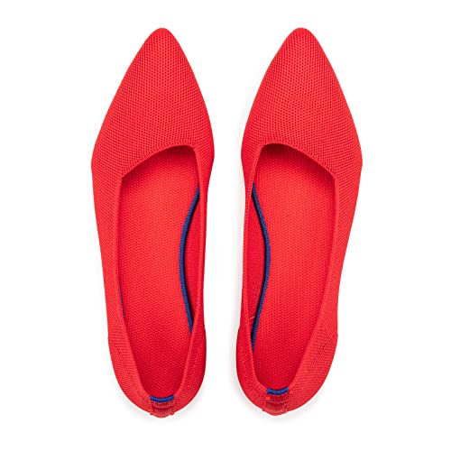 Frank Mully Ballerine a Punta lavorate a Maglia da Donna - Comode Ballerine Slip-on - Scarpe Classiche morbide, Rosso, 36 EU