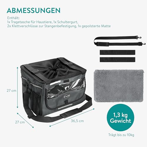 Navaris Hundekorb Fahrrad vorne - Hundefahrradkorb vorn - Fahrradkorb Hund - Für Hunde bis zu 10 kg - Praktische Zusatztaschen - Fahrradkorb Lenker mit Trageriemen - Grau