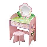 Children's Dressing Tables Kids Vanity Table Set with Stool & Mirror for Girls Makeup Vanity Table Set Wooden Drawer (Green)