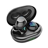 auriculares bluetooth q12 [Sonido Premium, Efecto Grave Potente] Gracias al último chip Bluetooth 5.0 y altavoces con controlador de alta calidad, escuchará sonido de efecto estéreo claro y melódico. Los sonidos vocales de medio y alto rango son claros y completos, y los bajos son poderosos y fuertes. Una vez cargado suficientemente, los auriculares inalámbricos pueden trabajar 6-8 horas, y con el apoyo del estuche de carga, el tiempo total de trabajo es de 24 horas.