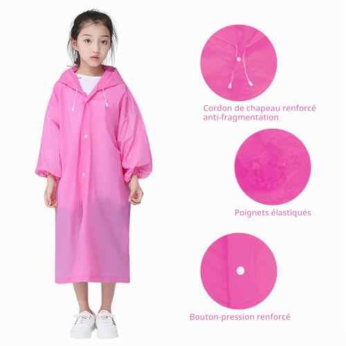 Xianynow Poncho Pluie Imperméable Cape Enfant Réutilisable Vêtement de Plein Air Cyclisme EVA Capuchon Léger – vue 4