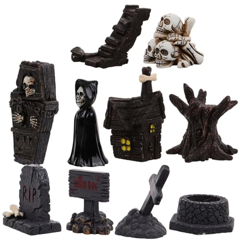 TOPPERFUN 10 Piezas Adornos De Figuras Miniatura De Halloween Decoraciones De Mesa De Resina para Casas Miniatura para De Pueblo De Halloween