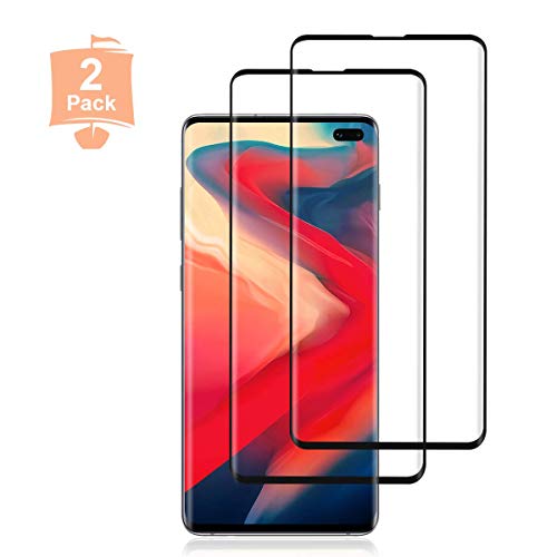 2 Piezas Protector de Pantalla para Samsung Galaxy S10 Plus,0.30MM HD Cristal Templado,Anti-Arañazos,Dureza 9H,Sin Burbujas,Cubierta Completa 3D,Vidrio Templado película Protectora para S10 Plus-Negro