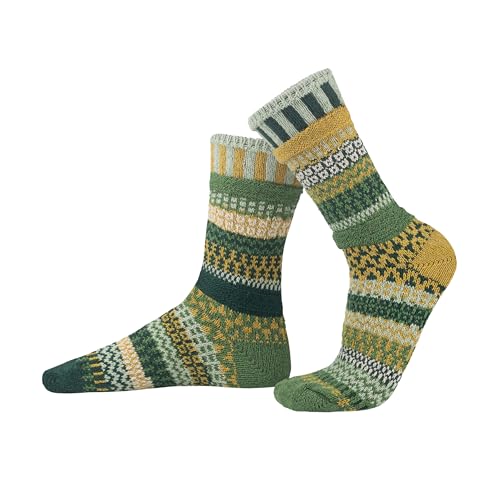 Solmate Socks Women & Men Recycled Cotton Mismatched Crew Socks Fiddlehead Medium