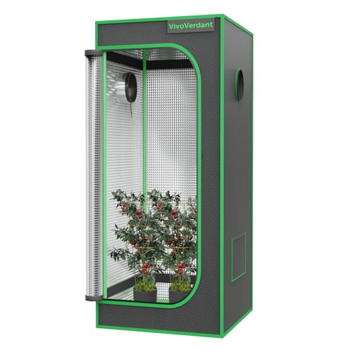 VivoVerdant Grow Zelt 60x60x180cm, Indoor Grow Tent Reflektierende 1680D Mylar Zuchtzelte Hydrokultur,abnehmbaren Boden Tablett, Growzelt für Pflanzen wachsen Raum