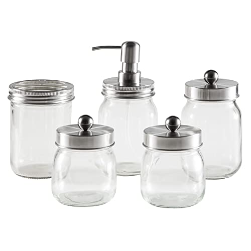 Mason Jar Badezimmer Zubehör Set - 5-teiliges Badezimmer Set mit Zahnbürstenhalter, Seifenspender, Kanister und 2 kleinen Gläsern von Lavish Home (Schwarz) Cover