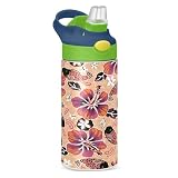 Sevdomey Botella de agua japonesa Koi para niños con pajilla, de acero inoxidable, aislada a prueba de fugas, 350 ml, para escuela, guardería, viajes, deportes