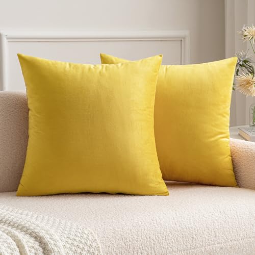 MIULEE Pack of 2 Velvet Soft Solid Decorative Square Throw Pillow Covers Set Cushion Case for Fall Sofa Bedroom 16x16 Inch 40x40 Cm Lemon Yellow