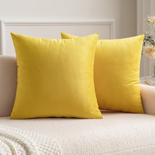 MIULEE Pack of 2 Velvet Pillow Covers Decorative Square Pillowcase Soft Solid Cushion Case for Sofa Bedroom Car 26x26 Inch Lemon Yellow -  double-26inch-throw-pillow-18