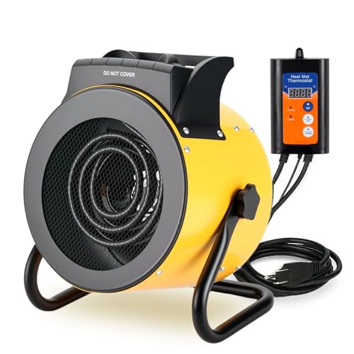 Noarixa Greenhouse Heater with Digital Thermostat, 1500W/750W Electric Grow Tent Heater, IPX4 Waterproof, Overheat Protection, Fast Heating for Patio, Flower Room, Green House, Ourdoor, Yellow
