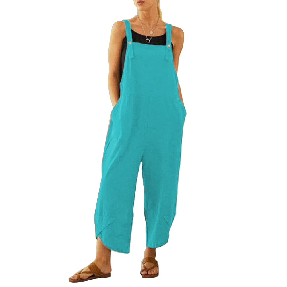 BRONG Womens Overalls Casual Loose Dungarees Soft Cotton Linen Womens Jumpsuit Baggy Playsuit Adjustable Straps with Pockets