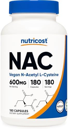 Nutricost N-Acetyl L-Cysteine (NAC) 600mg, 180 Capsules - Non-GMO...