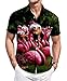 Funny Flamingo Hawaiian Shirt, Button Down Short Sleeve, Tropical Print, Pink and Green