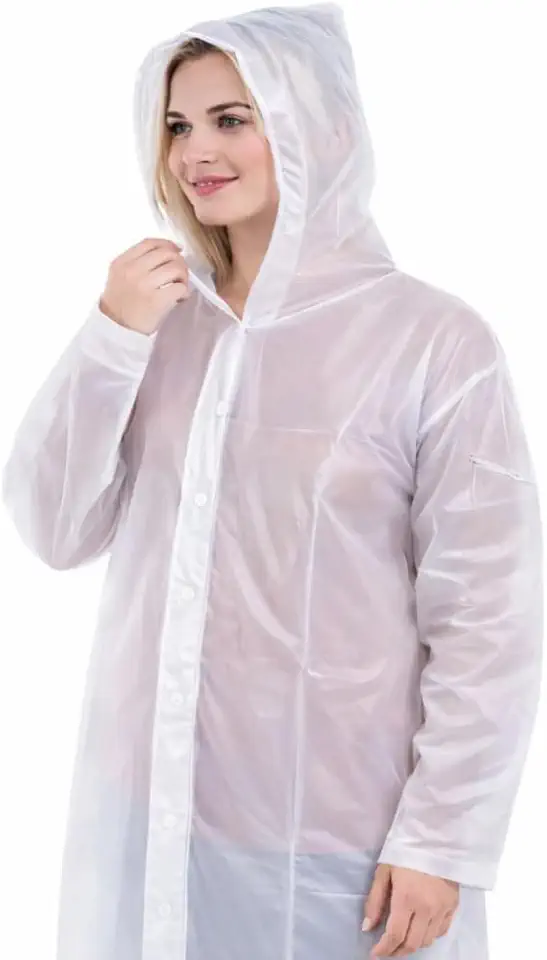 Capa de Chuva Adulto Unissex Transparente em EVA Ecológico com Capuz Ajustável Linha Premium – Impermeável, Reutilizável e Resistente para Shows, Viagens, Passeios, Trilhas e Uso Diário