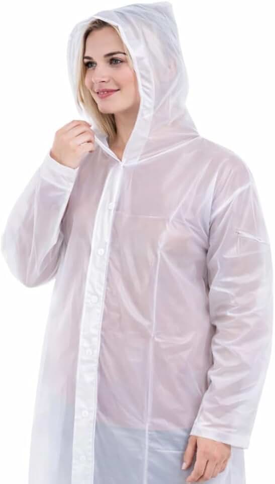 Capa de Chuva Adulto Unissex Transparente em EVA Ecológico com Capuz Ajustável Linha Premium – Impermeável, Reutilizável e Resistente para Shows, Viagens, Passeios, Trilhas e Uso Diário