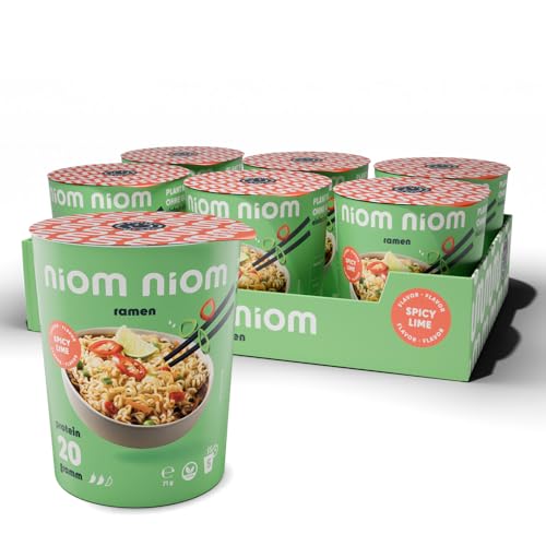NIOM NIOM Ramen Instantnudeln - leicht scharf | Fertiggericht Vegan Bowl - Spicy Lime Geschmack | Halal & Kosher Protein-Nudeln (Ramen) - schnelle Zubereitung - 6 Stk.