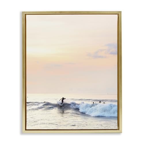 Sunset Surfer Coastal Photography, 24 x 30 Inch Canvas in Floater Frame