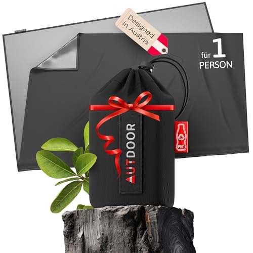 AUTDOOR® Mini Picknickdecke 1 Person - nachhaltig aus recycelten Nylon - Stranddecke + Karabiner. Klein und kompakt für Camping, Picknick & Wandern