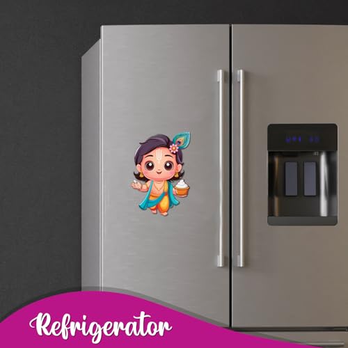 Image of Bhai Please Krishna Kanha Wooden Fridge Magnet (Pack of 1) Size : 3 inches Hindu God, Spiritual, Divine, Devotional, Devi Gift and Decorations