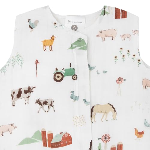 Image of Little Unicorn 12-18 Month Premium Muslin Sleep Sack 1.1 TOG | Soft & Breathable Muslin Cotton for safer sleep | 2 way zipper (Farmyard)
