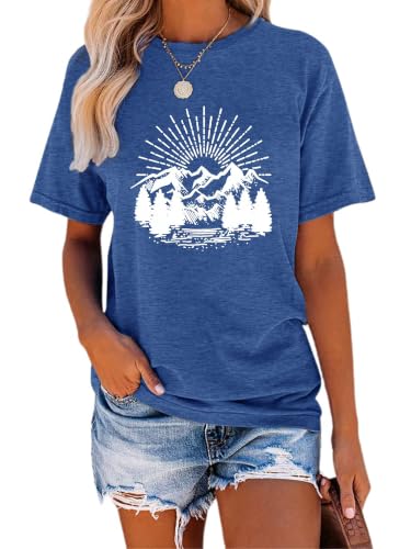 Binshre Women's Nature Camping Mountain Hiking Vintage Graphic t Shirt