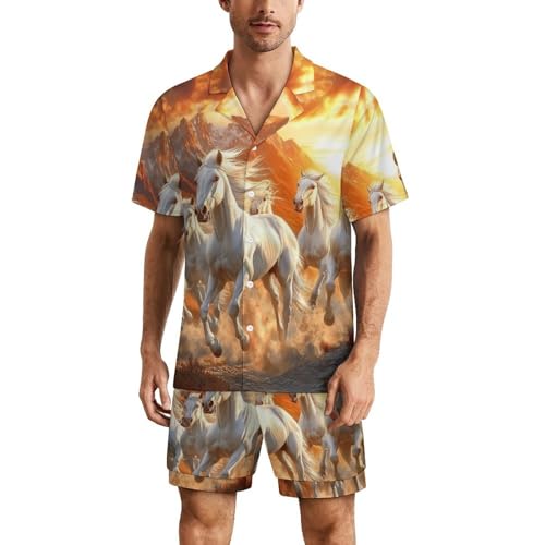 Seven Lucky Running Wild Horses Mens Pajamas Set Short Sleeve Sleepwear Summer Pjs Sets 2 Piece Loungewear Nightwear