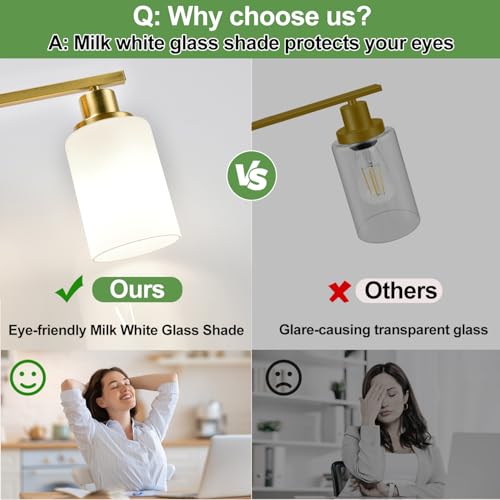 Image of MOKATNG 4-Light Bathroom Light Fixtures, Brushed Gold Vanity Light with Milky White Shades, Bathroom Lighting Fixtures Over Mirror, Modern Bathroom Wall Lamp for Mirror Living Room Cabinet Bedroom