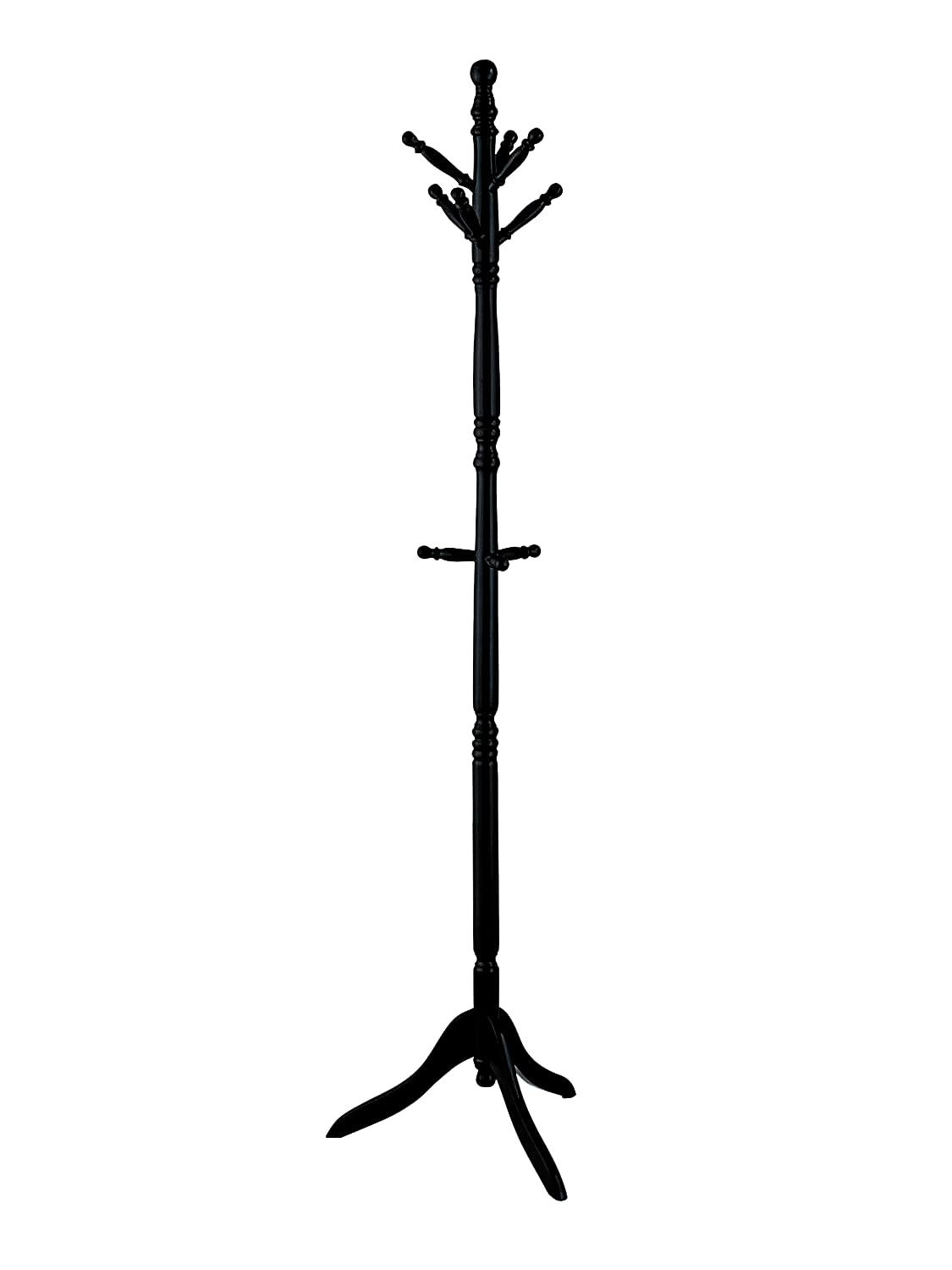 Aspect Black Cleo Wooden Coat Stand With 9 Hooks-Solid Wood In Finish, 48X48x182 Cm