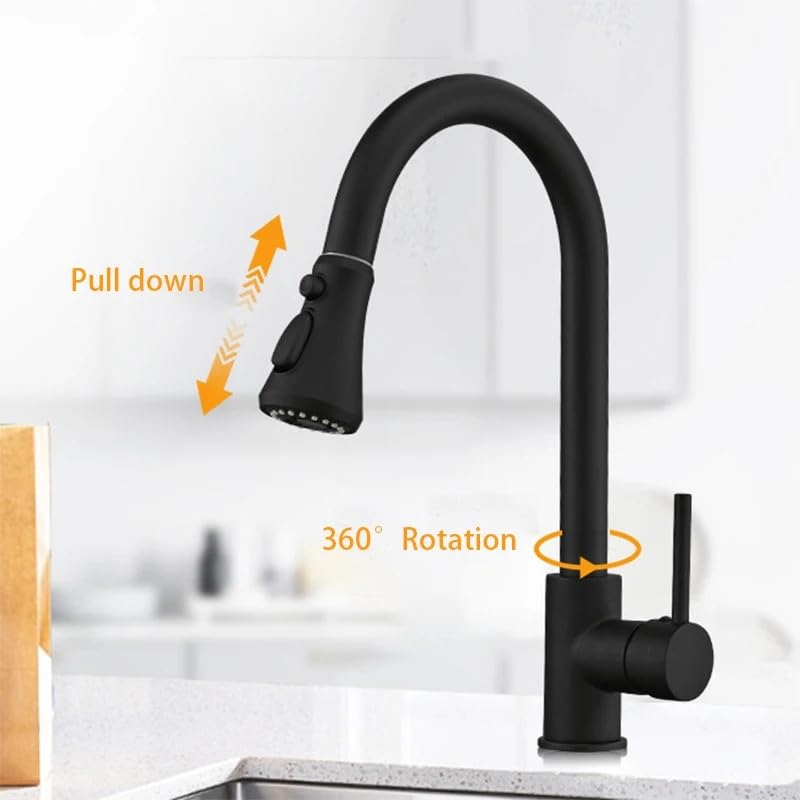Robinet de cuisine extractible noir mat pour stopper les éclaboussures d'eau