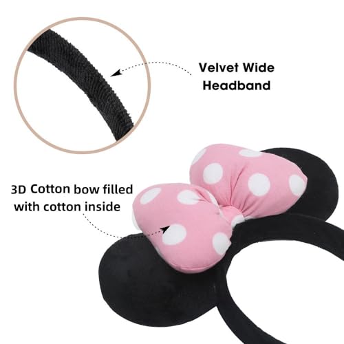 JIAHANG Mouse Ear Headband, Velvet Headband with 3D Cotton Bow, Costume Headwear for Women Girls (3D cotton Pink) - Image 3