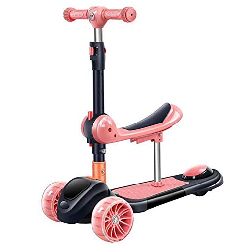 Cqing Patinete Plegable para niños, Patinete 3 en 1, Patinete de Rueda Ancha para niños 1-3-5-10, Carro de Equilibrio para niñas con Ruedas Anchas de PU, Cubierta Ancha,B
