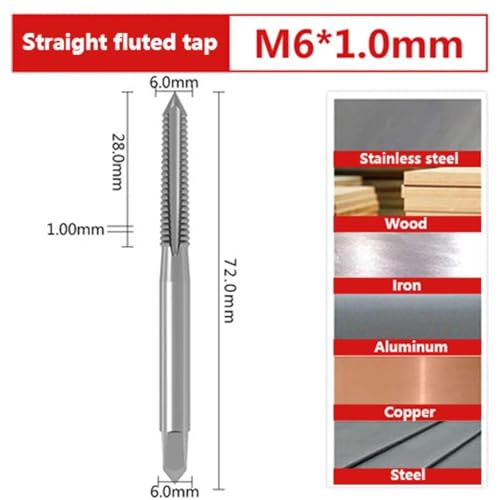 Taraud machine M6 x 1.0mm en acier inoxydable à rainure droite