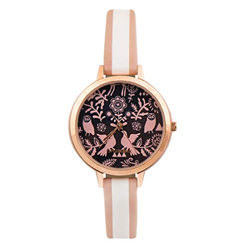 TEAL BY CHUMBAK Round Dial Analog Watch for Women,Floral Birds Collection, Printed Vegan Leather Strap,Gifts for Women/Girls/Ladies,Stylish Fashion Watch for Casual/Work - Pink