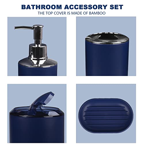 CERBIOR Bathroom Accessories Set 6 Piece Bath Ensemble Includes Soap Dispenser, Toothbrush Holder, Toothbrush Cup, Soap Dish for Decorative Countertop and Housewarming Gift (Navy) - Thumbnail 3
