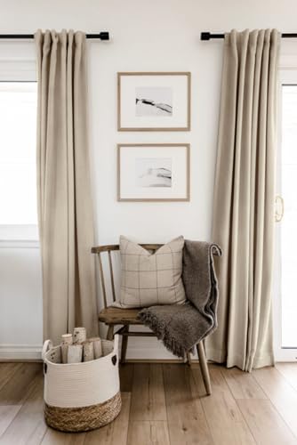 Image of 100% Blackout Shield Linen Blackout Curtains for Bedroom 63 Inches Long, Back Tab /Rod Pocket Living Room Drapes, Thermal Insulated Blackout Curtains 2 Panels Set, 50 inch W x 63 inch L, Oatmeal