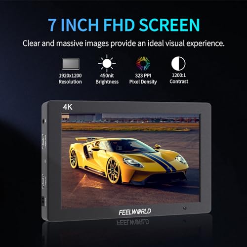 FEELWORLD T7 7 Inch DSLR On Camera Field Monitor Video Assist Full HD 1920x1200 4K HDMI Input Output with Peaking Focus Rugged Aluminum Housing